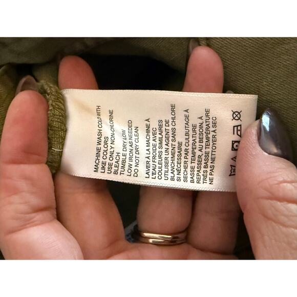 Urban Outfitters Emma Denim Flared Jumpsuit Women S Olive Green Utility Stretch - Picture 11 of 12